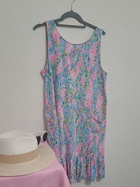Lilly Pulitzer Pink Blue Green Floral Midi Dress